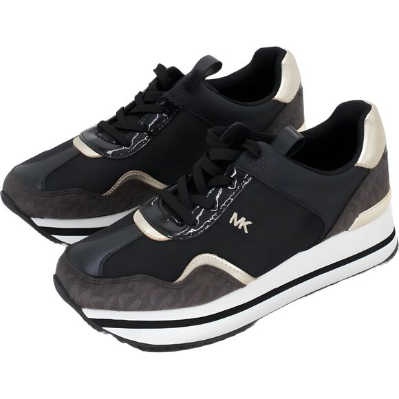 Michael Kors Raina Lace-Up Trainer Sneakers Black Brown Women's US 7M - Picture 2 of 6